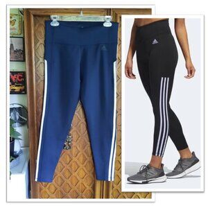 ADIDAS CLIMALITE 3-Stripes Cropped Tights - Navy/ White Stripes, Size M